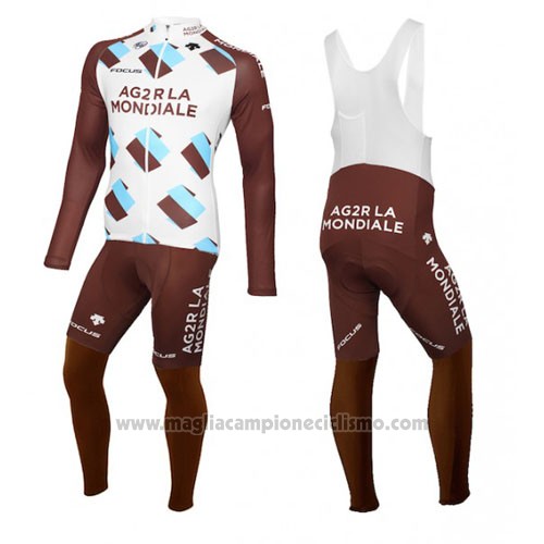 2015 Abbigliamento Ciclismo Ag2rla Marrone Manica Lunga e Salopette